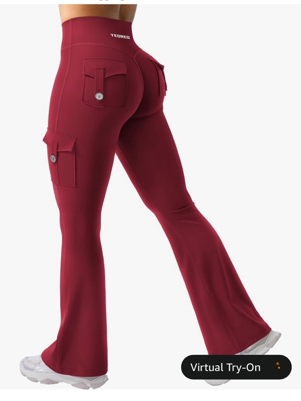 YEOREO Burgundy Cargo Flare Leggings